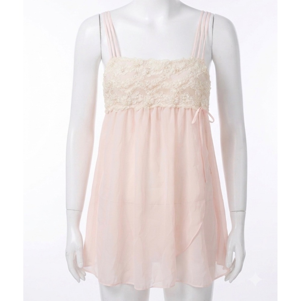 Belle Nuit Pink Lace‎ Baby Doll Chemise XL Coquette Y2K Aesthetic Layered Straps
